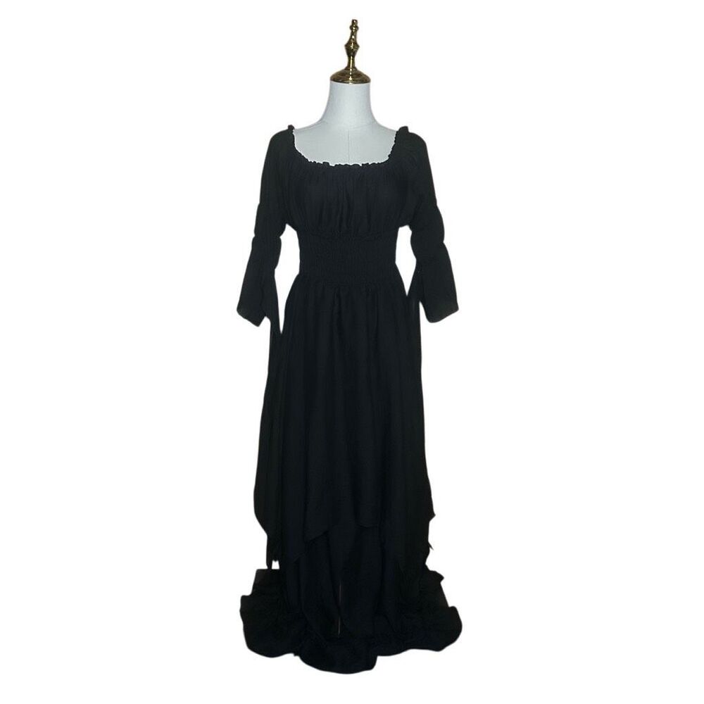 Boutique Womens Black Long Sleeve Long Maxi Dress Size S Off The Shoulder Smocke
